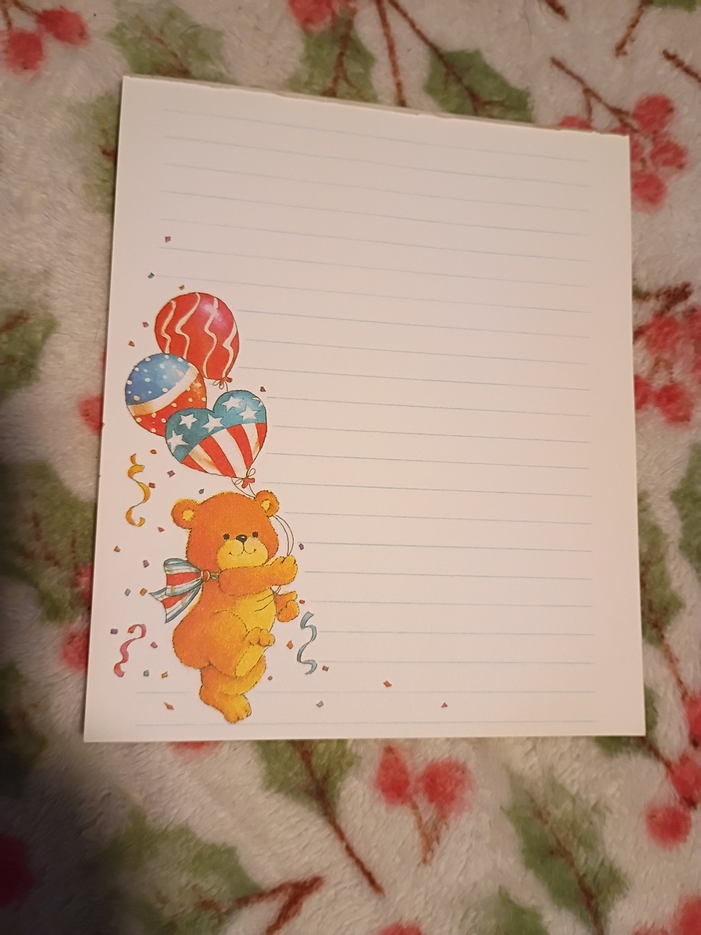 Cute Bear Balloon Lined Party Notepad - White with Orange Bear